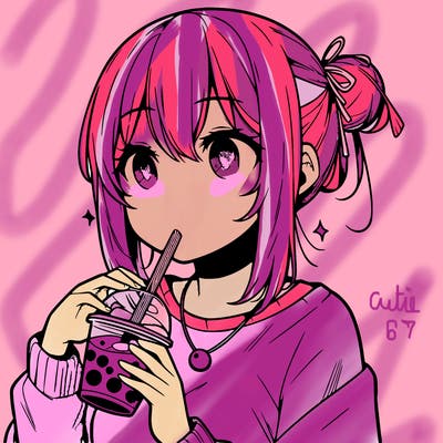 manga character drinking boba