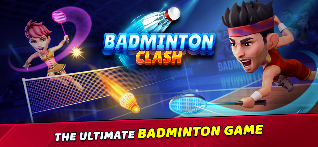 Badminton Clash 3D - Badminton Clash 3D game banner showing two stylized characters in a competitive match
