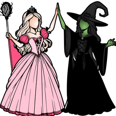 detailed realistic split of a princess and a witch
