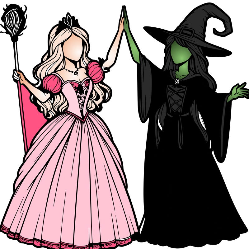 detailed realistic split of a princess and a witch