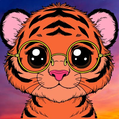 cute realistic tiger with round glasses