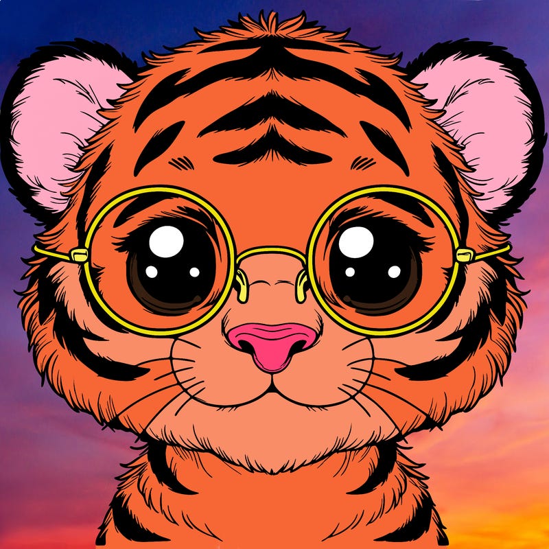 cute realistic tiger with round glasses