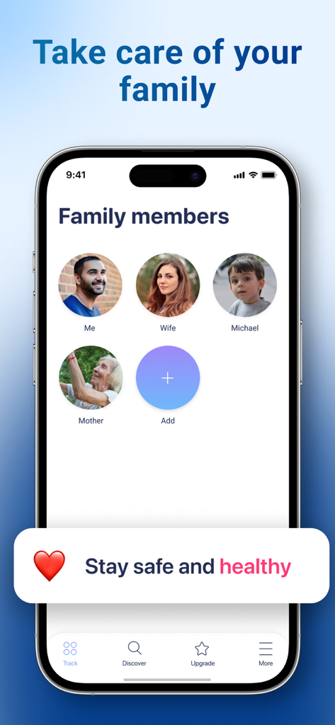 Blood Oxygen App - A screenshot of the Blood Oxygen App showing the family members health profile management screen.