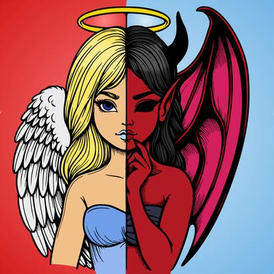 realistic angel half demon