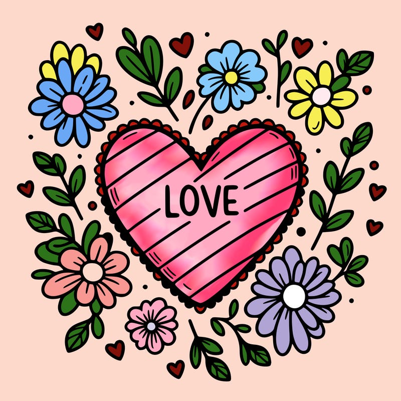 love heart with flowers around it