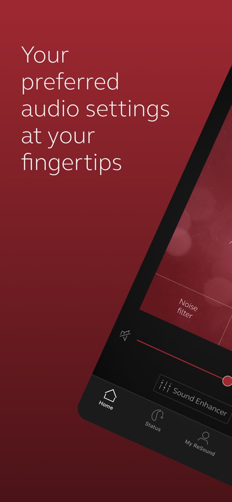 L'interfaccia dell'app ReSound Smart 3D che mostra le opzioni per le impostazioni audio e il potenziamento del suono