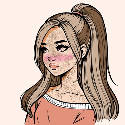 realistic girl with a high ponytail