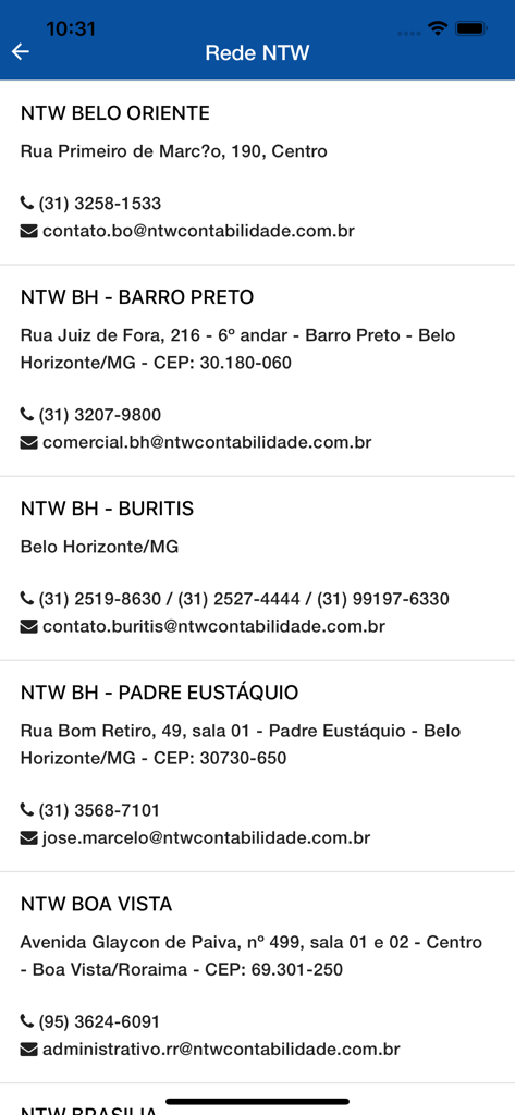 NTW Contabilidade Empresarial - Verzeichnis der Geschäftseinheiten von NTW Contabilidade mit Kontaktinformationen und Adressen