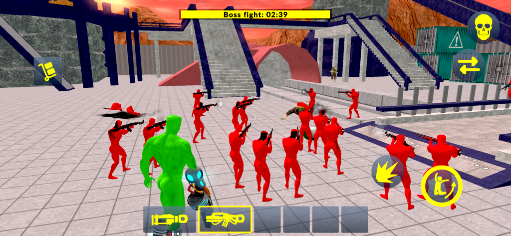 Green Sandbox - A large green character faces a group of red enemies in a boss fight arena within the Green Sandbox game.