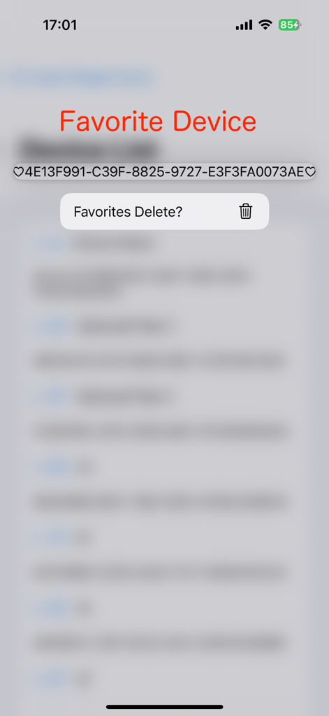 Event People Count - Oberfläche zur Verwaltung und Löschung von favorisierten Bluetooth-Geräte-UUIDs