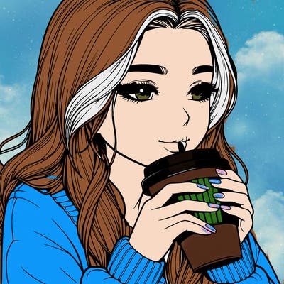 realistic girl drinking coffee