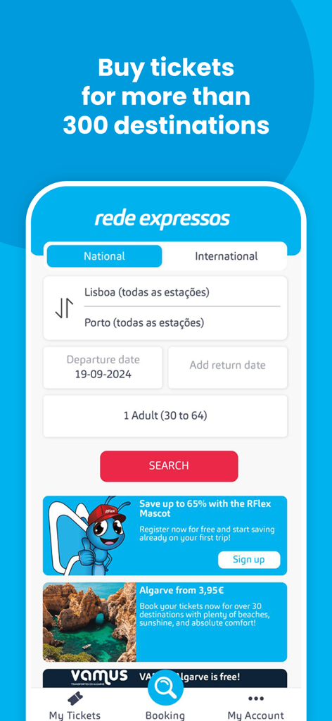 Rede Expressos - Rede Expressos mobile app booking screen for bus travel in Portugal
