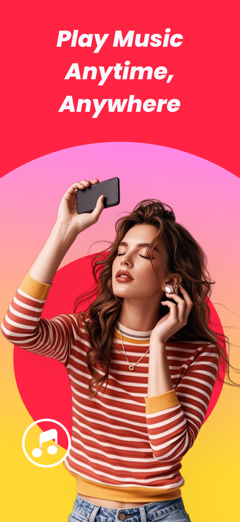 MP3 Arua オフラインプレーヤーを使用してヘッドフォンで音楽を楽しんでいる若い女性