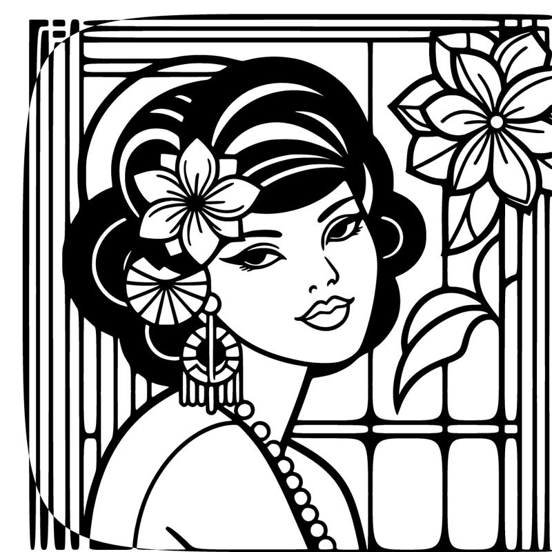 art deco woman hawaiian flower and hair