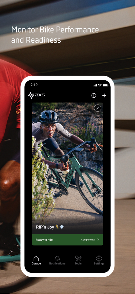SRAM AXS app dashboard displaying bike readiness and performance monitoring