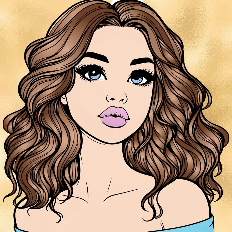 realistic girl with wavy hair and lips