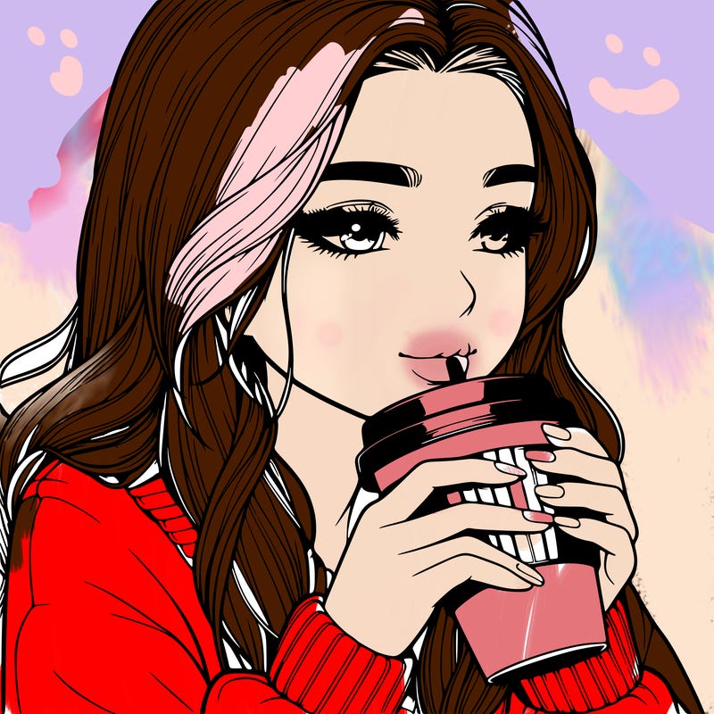 realistic girl drinking coffee