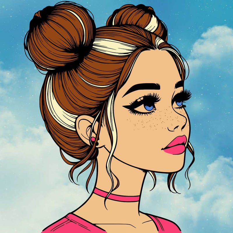realistic girl with buns on the top of her head