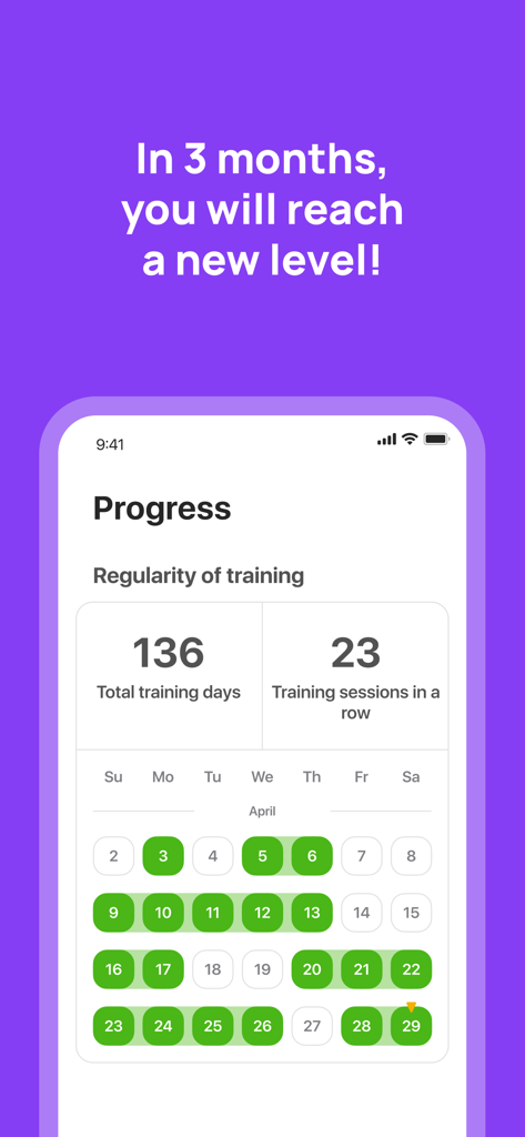 A progress screen from the 10 Minute Spanish app showing a habit calendar and training streak statistics