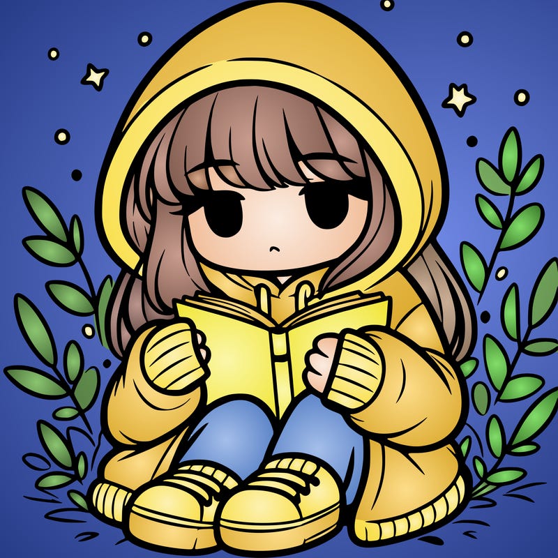 girl in oversized hoodie reading a book