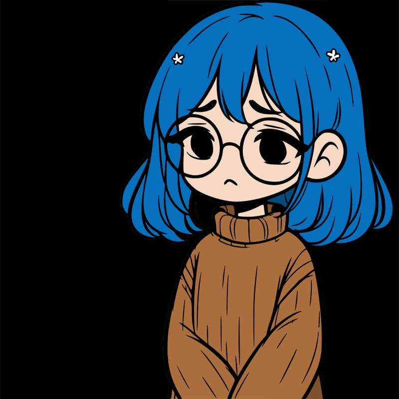 sad girl with glasses in a sweater