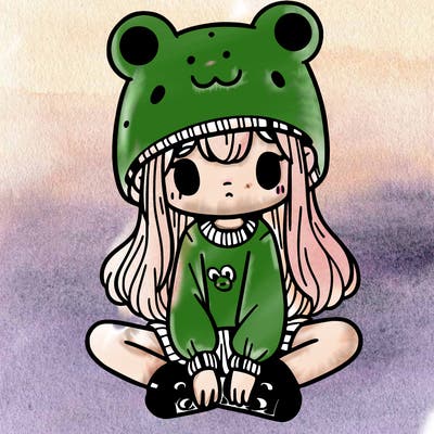 a girl wearing a frog hat and some frog socks