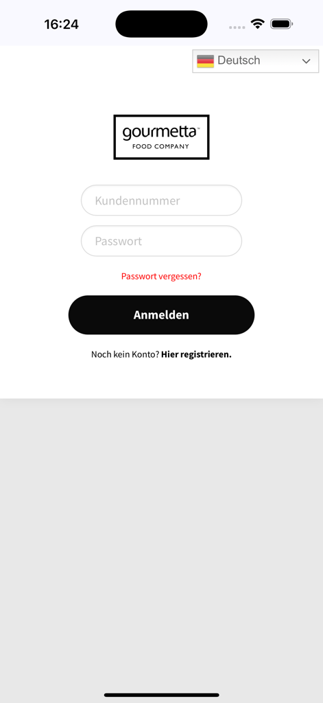 gourmetta Bestellung - Login screen for the gourmetta food ordering app