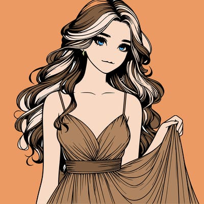 realistic girl in flowy silky prom dress