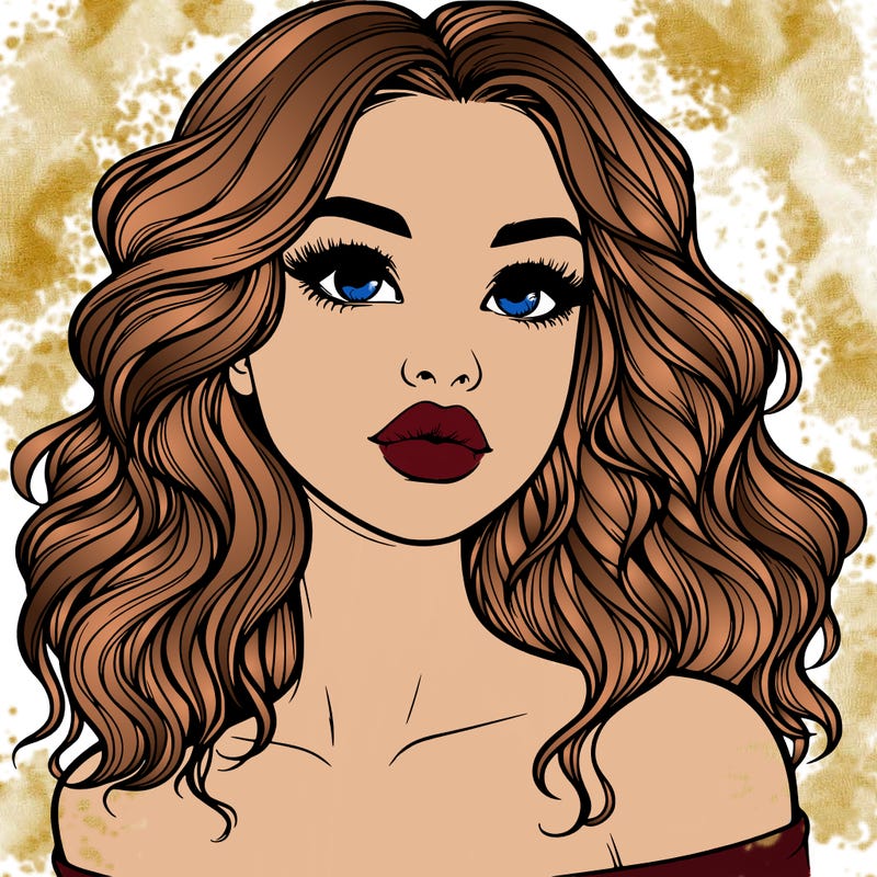 realistic girl with wavy hair and lips