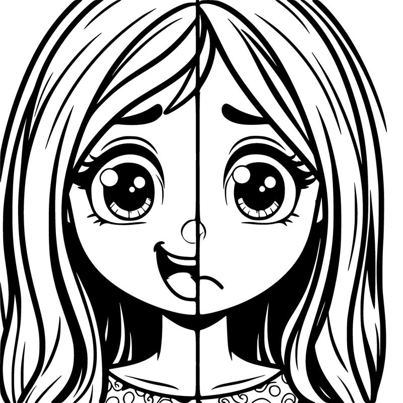 realistic, half happy, girl, realistic, half sad girl