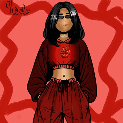 realistic girl faceless with baggy pants and a crop top