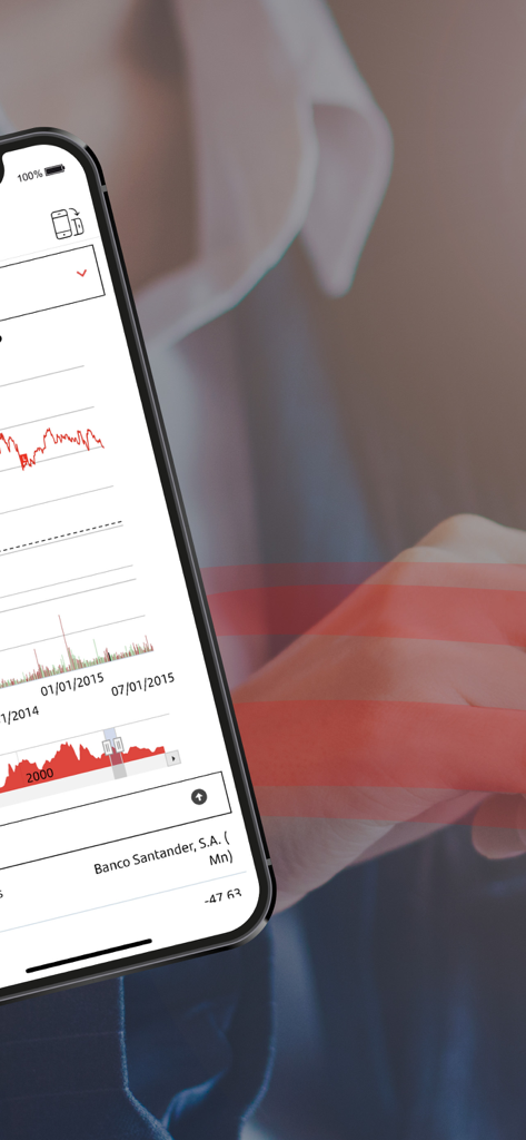 Historical stock performance chart on the Santander Shareholder Investor mobile app