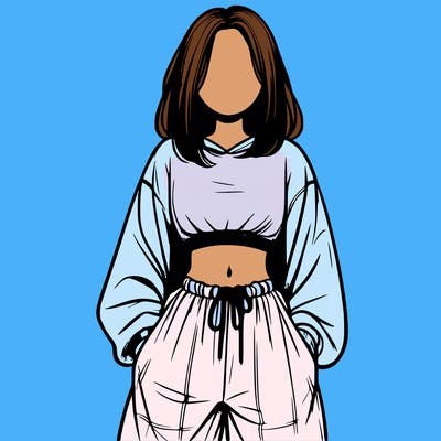 realistic girl faceless with baggy pants and a crop top