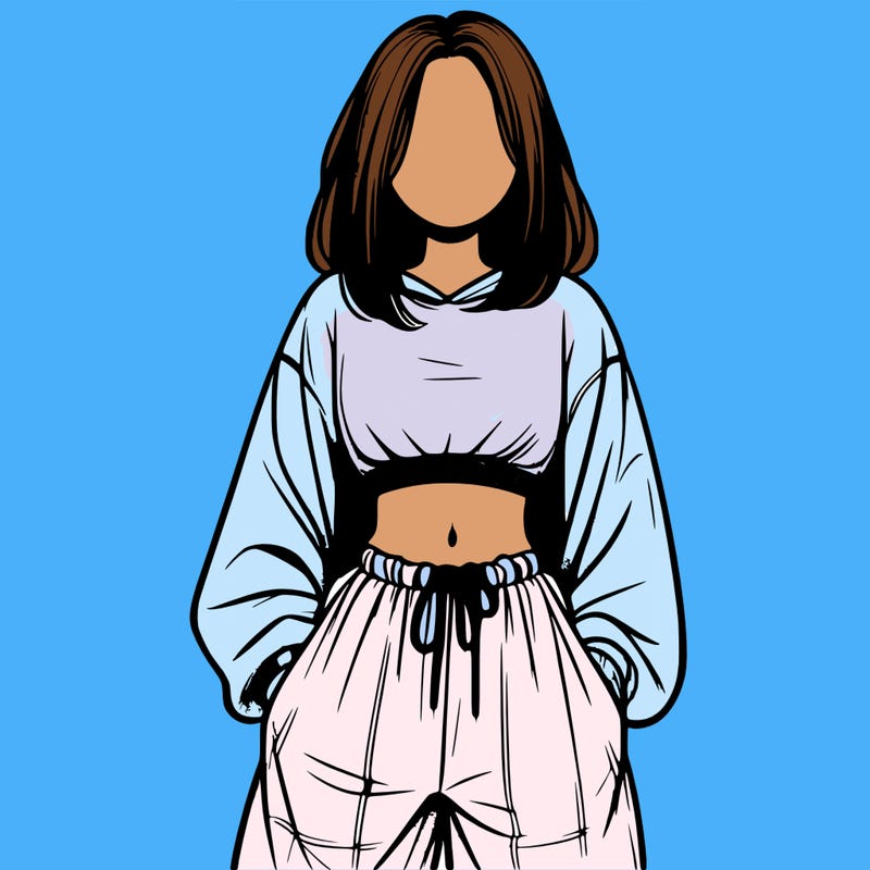 realistic girl faceless with baggy pants and a crop top