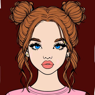 realistic girl with two buns in hair and lips