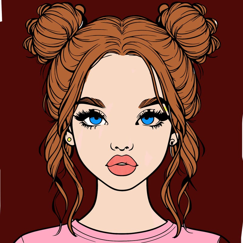 realistic girl with two buns in hair and lips
