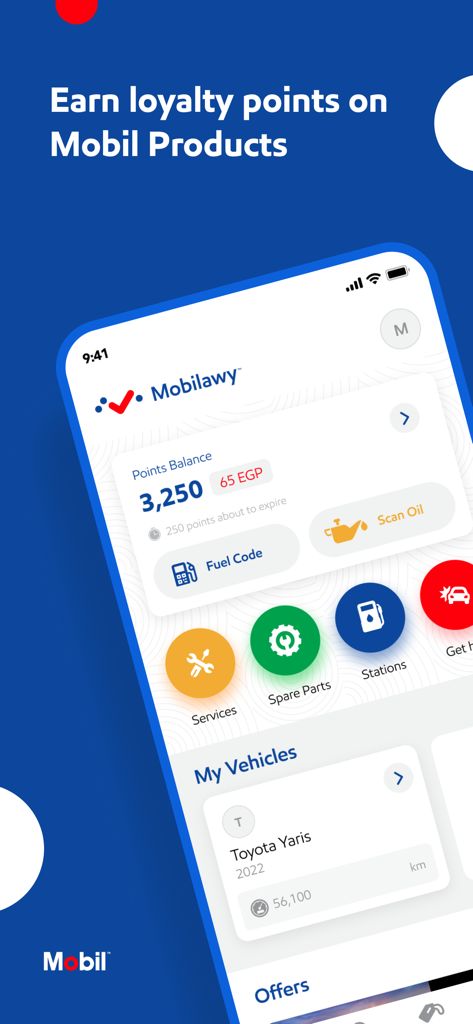 Mobilawy - Mobilawy app home screen displaying loyalty points balance and vehicle management features.