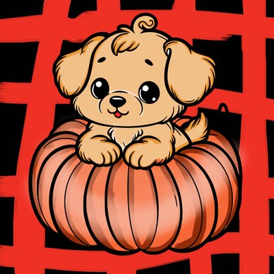 cute little puppy in a pumpkin