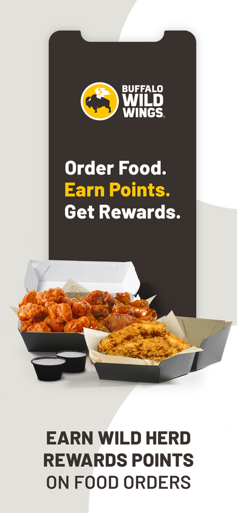 BWW International - BWW International 앱 화면에 보상 포인트 및 치킨 윙 표시