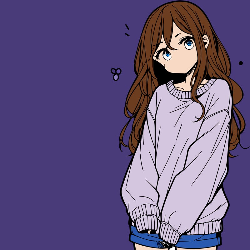 manga teen girl  in a sweater and baggy pants