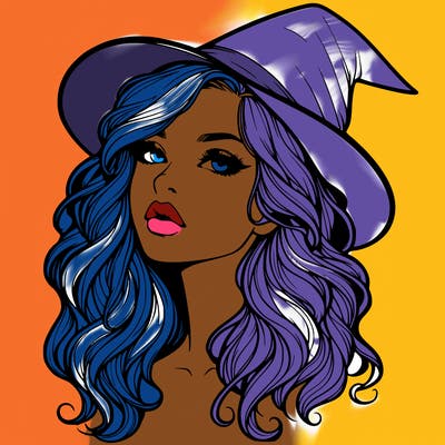 realistic witch girl with wavy hair and lips