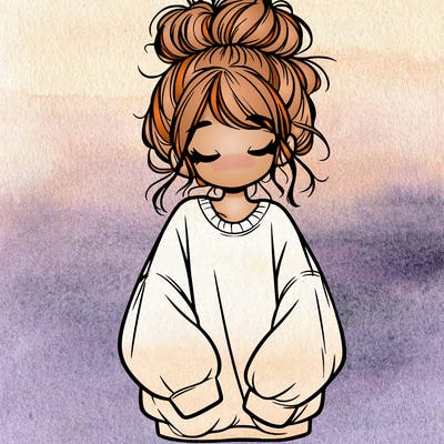 girl with baggy sweatshirt and messy bun