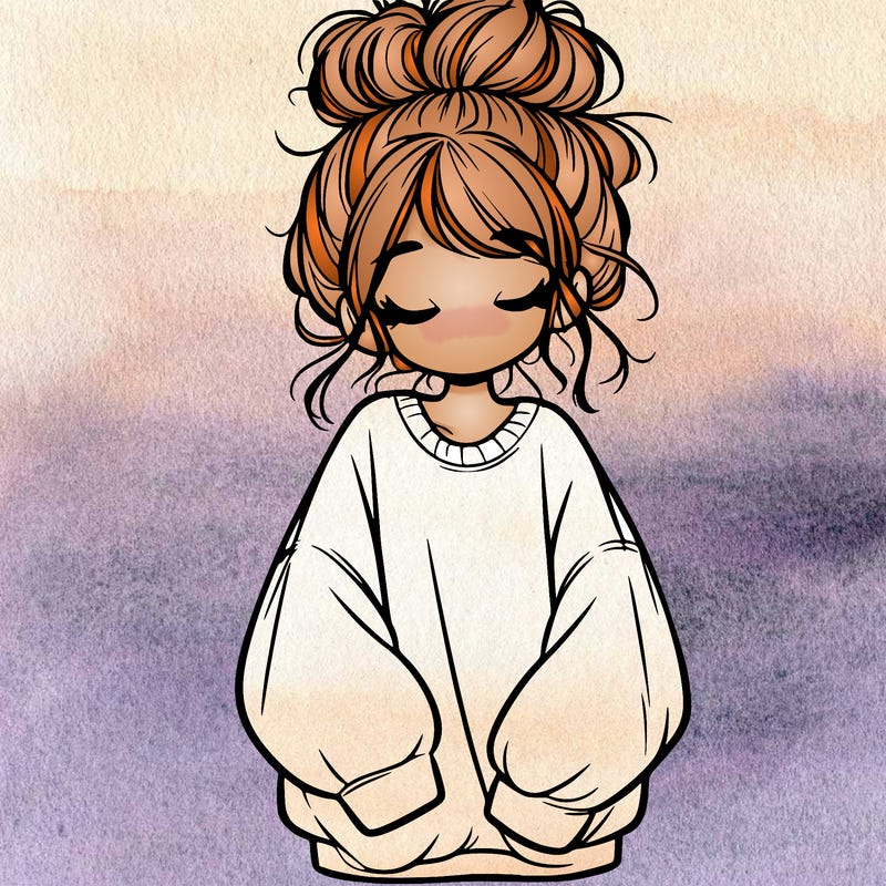 girl with baggy sweatshirt and messy bun