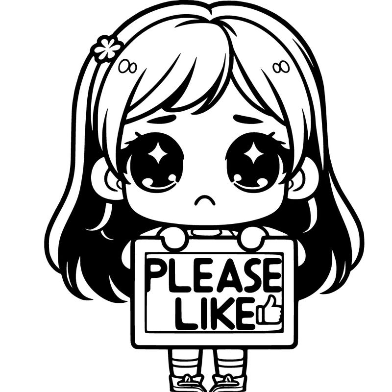 girl with a sad face with a sign say please like
