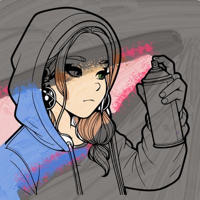 a realistic girl, spray painting