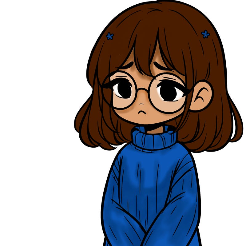 sad girl with glasses in a sweater