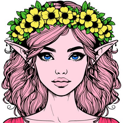realistic female elf with flower crown