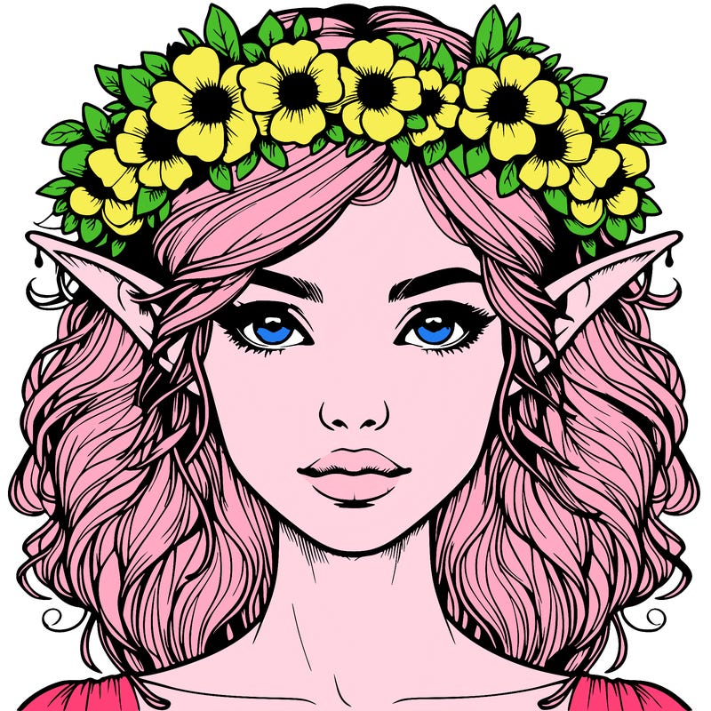 realistic female elf with flower crown