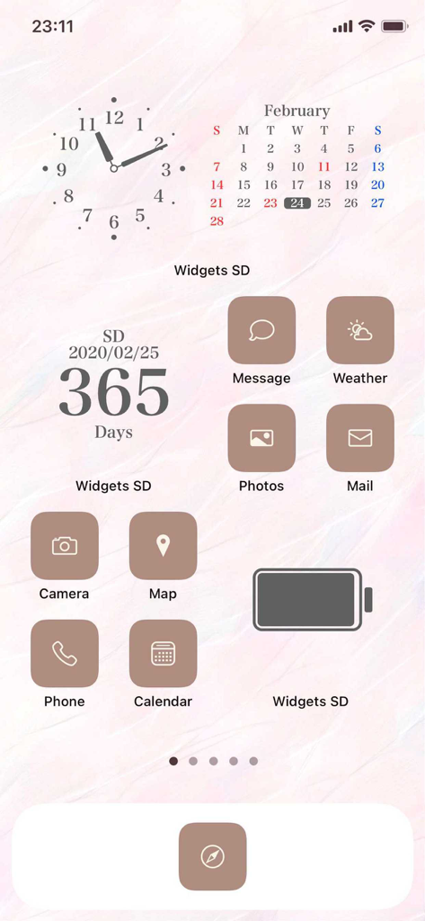 Widgets SD - Photo & Calendar - A customized iPhone home screen with aesthetic widgets for clock, calendar, and countdowns using the Widgets SD app