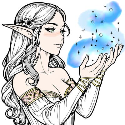 realistic elf girl doing magic